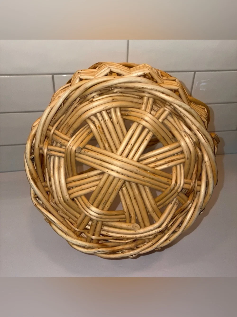 Natural Woven Basket with Handle - Tan